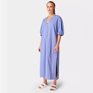 Sweaty Betty Loren Poplin Midi Dress S Denim Blue